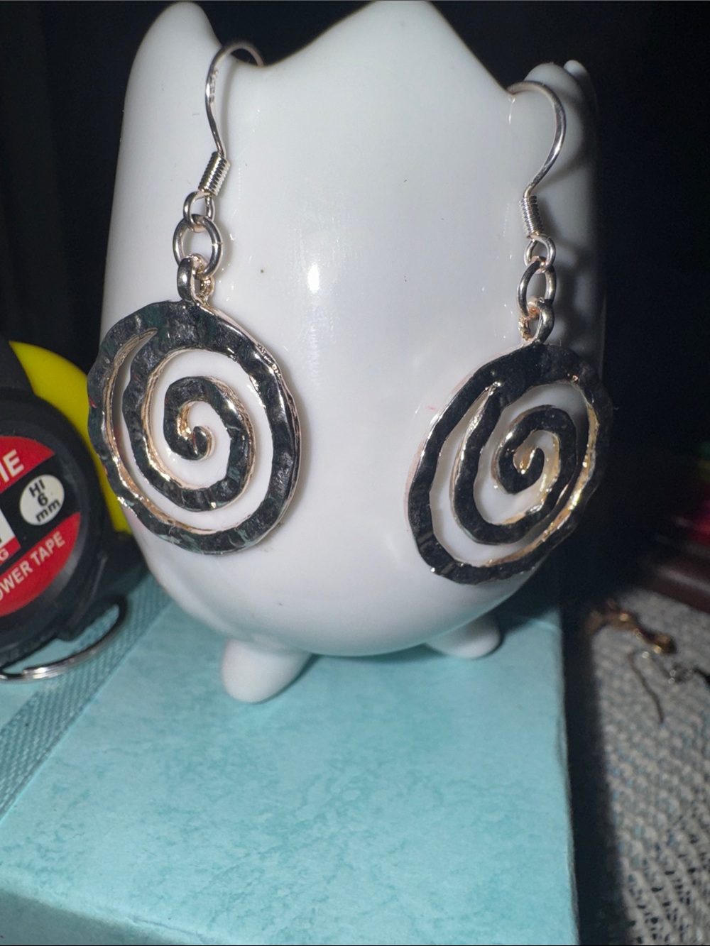 Source Unknown Silver Spiral Drop Earrings